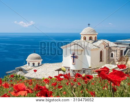 Landscape With Holy Archangels Greek Orthodox Monastery, Thassos, Greece