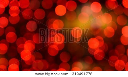 Red Christmas Bokeh With Light Beautifully Little Lights. Blurred Background. Place For Your Text, M