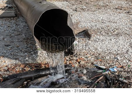 Pollution Of The Environment By Waste From Pipes Or Drainage. The Concept Of Nature Pollution Sewera