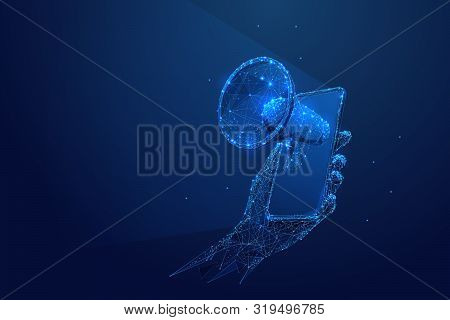 Internet Mobile Marketing Low Poly Wireframe Illustration. Polygonal Online Notification, Digital Ta
