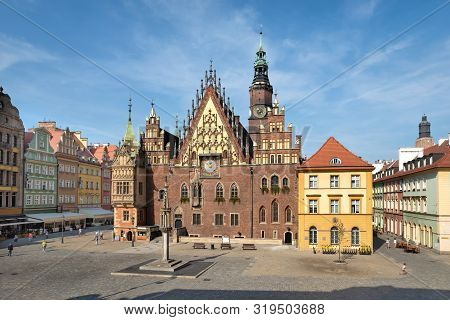 Gothic Facade Of Historic Town Hall Of Wroclaw, Lower Silesia, Poland