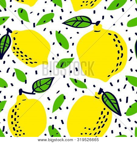 Fresh Lemon Fruit Seamless Pattern, Abstract Repeated Background. Citrus Design For Paper, Cover, Fa