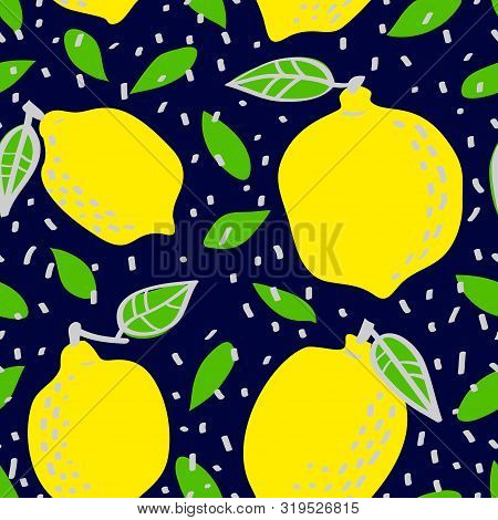 Fresh Lemon Fruit Seamless Pattern, Abstract Repeated Background. Citrus Design For Paper, Cover, Fa