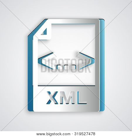 Paper Cut Xml File Document. Download Xml Button Icon Isolated On Grey Background. Xml File Symbol. 