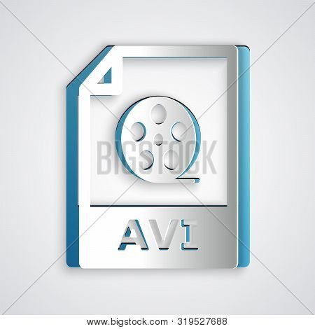 Paper Cut Avi File Document. Download Avi Button Icon Isolated On Grey Background. Avi File Symbol. 