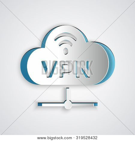 Paper Cut Vpn Network Cloud Connection Icon Isolated On Grey Background. Social Technology. Cloud Co