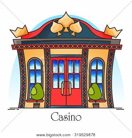 Casino Building Or Gambling House Entrance. Outdoor View On Construction For Money Games. Las Vegas 