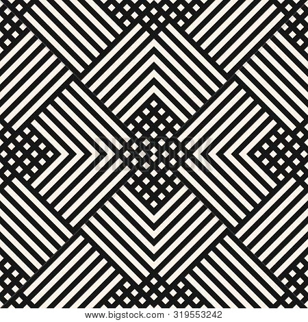 Vector Geometric Lines Seamless Pattern. Wicker Texture. Abstract Graphic Background With Intersecti