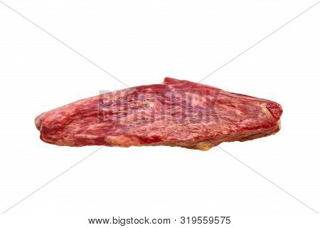 Steak Bottom Sirloin Flap Meat (bavet) Of Marbled Beef On A White Background