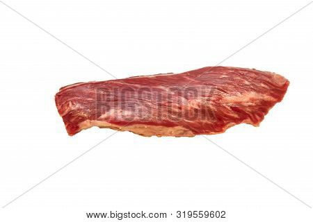 Steak Bottom Sirloin Flap Meat (bavet) Of Marbled Beef On A White Background