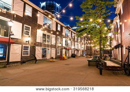 Halifax, Canada - June 18, 2019: Shops Near The Halifax, Nova Scotia Waterfront Along The Historic P