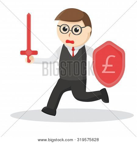 Nerd Office With Sword And Poundsterling Shield