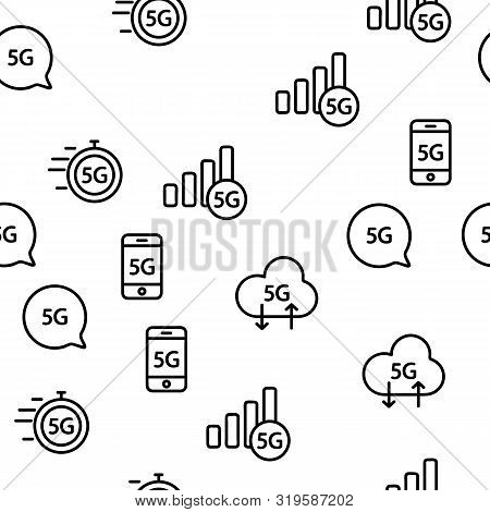5g Fast Network, Connection To Website Vector Seamless Pattern Illustration