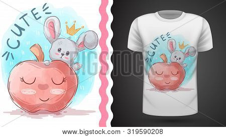 Apple And Rabbir - Idea For Print T-shirt. Hand Draw