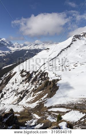 Alps Mountain At Grindelwald Switzerland , Looking From Sky Cliff Walk On First Peak