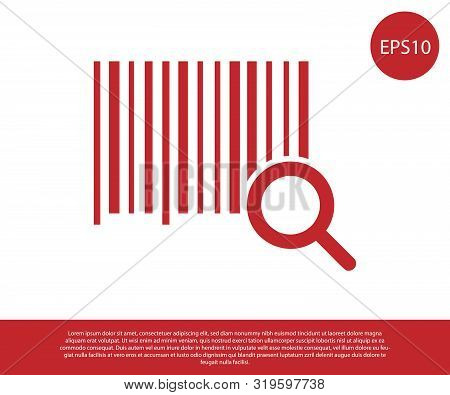 Red Search Barcode Icon Isolated On White Background. Magnifying Glass Searching Barcode. Barcode La