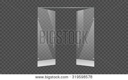 Glass Doors To The Shopping Center Or Office Isolated On Transparent Background. Mock Up Entrance Do