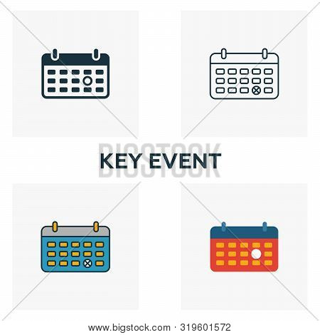 Key Event Icon Set. Four Elements In Diferent Styles From Business Management Icons Collection. Crea
