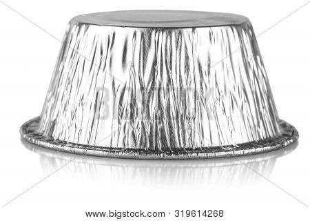 Empty Pie And Bread Shiny Aluminium Template In White Isolated Background