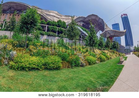 Milan, Italy - June 28, 2019: Isozaki Tower And Hadid Tower In City Life Complex, Tre Torri Milan Pl