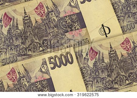 Czech Koruna Banknotes Background. Czk Pattern. 5000 Czk