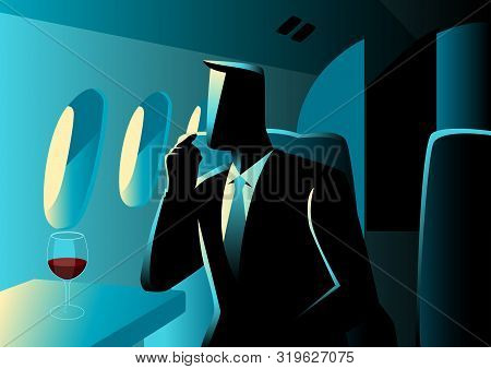 Business Illustration. Executive Businessman On Private Jet