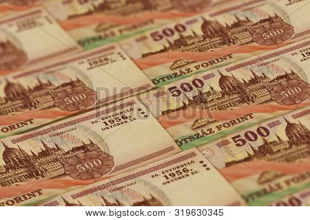 Hungary Currency Background. Huf Pattern. Hungary Forints Banknotes