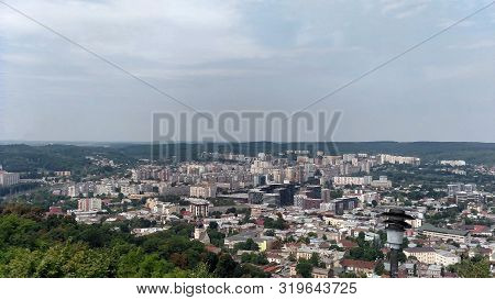 View On City Lviv With Overview Area In Park Sky With Clouds Vacation