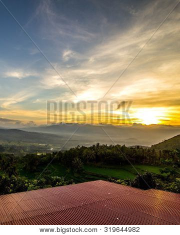 The Beautiful View Of Mount Talang And The Rice Fields Below Add To Its Beauty, Indonesia