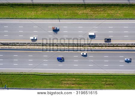 Arial View Of Modern Transportation With Expressway Road  Highway Top View. Important Infrastructure