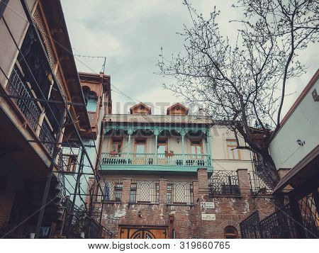 Tbilisi, Georgia - Murch 29 2019: The Old District Of The City In Tbilisi, Georgia.the Restored Area