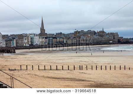 View Of Beach And Old Town Of Saint-malo. Brittany, France