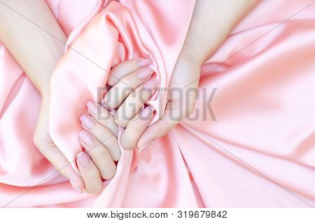 Female Hands With A Gentle Natural Manicure. Beautiful Well-groomed Female Hands.