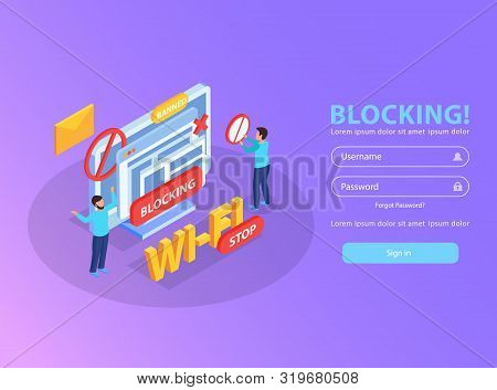 Blocking Computer Ip Address From Wifi Network For Abusive Mails Isometric Background Composition Wi