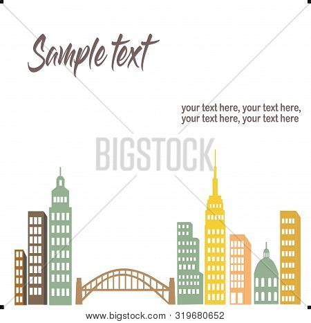 Vector Thin Line City Landscape. Panorama Urban Modern City Landscape With High Skyscrapers.