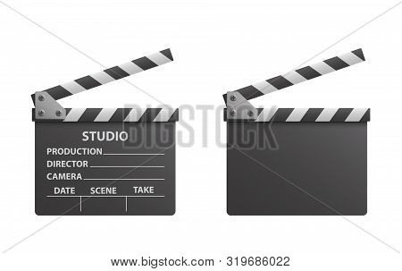 Vector Realistic Of Black Open Clapperboard Or Clapper - Stock Vector.