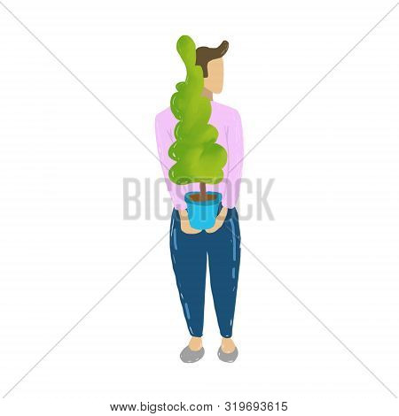 A Man Caring For A Plant. Environmental Protection. Vector Graphics