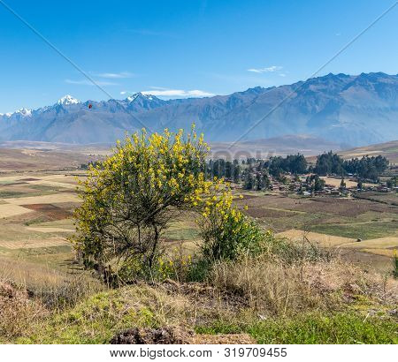 Sacred Valley, Peru - 05/21/2019: The Inescapable Snow Peaked Andes Mountains In The Sacred Valley O
