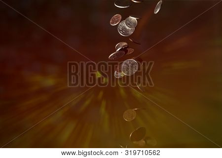 Falling  American Small Metal Coins From Box