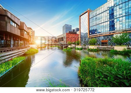 A Street Built Along The River, The Famous Water Street, Ningbo, China.