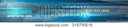 Web Banner Geometry Line Design. Pixel Sorting Style In Blue Color