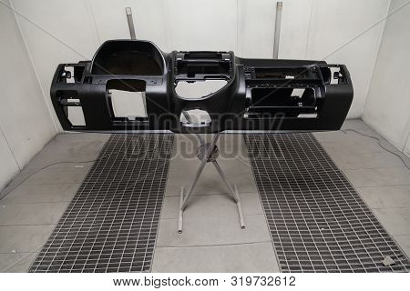 Painting And Drying In Professional Box Of Car Interior Part Dashboard After Paint In The Vehicle Re
