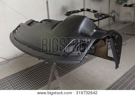 Painting And Drying In Professional Box Of Car Interior Part Dashboard After Paint In The Vehicle Re