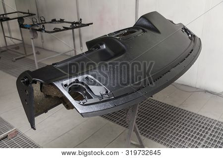 Painting And Drying In Professional Box Of Car Interior Part Dashboard After Paint In The Vehicle Re