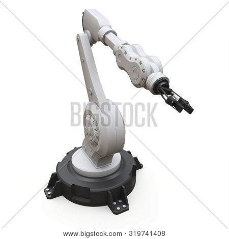 Robotic Arm For Any Work In A Factory Or Production. Mechatronic Equipment For Complex Tasks. 3d Ill