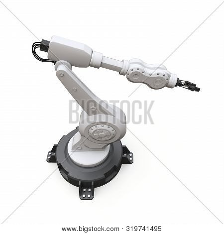 Robotic Arm For Any Work In A Factory Or Production. Mechatronic Equipment For Complex Tasks. 3d Ill