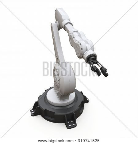 Robotic Arm For Any Work In A Factory Or Production. Mechatronic Equipment For Complex Tasks. 3d Ill