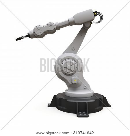 Robotic Arm For Any Work In A Factory Or Production. Mechatronic Equipment For Complex Tasks. 3d Ill