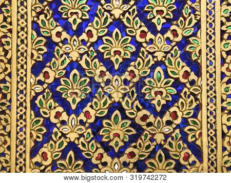 Thai Traditional Flower Or Kanok Pattern Design Wall For Temple.
