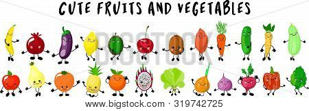 Fruits And Vegetables. Big Collection Of Characters Gesturing And Waving Their Hands.hite Background